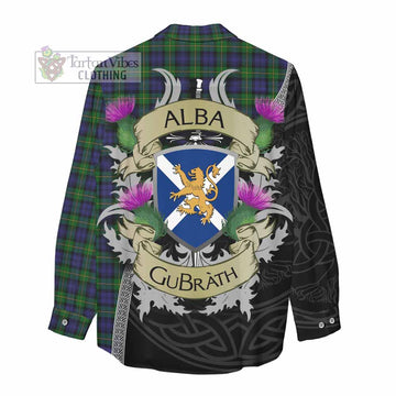 Gordon Tartan Family Crest Women's Casual Shirt Lion Rampant Royal Thistle Shield Celtic Inspired - Tartan Vibes Clothing
