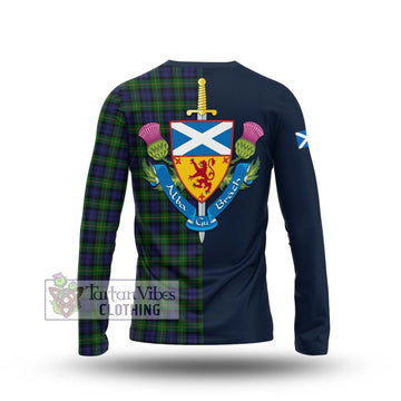 Gordon Tartan Long Sleeve T-Shirt Alba with Scottish Lion Royal Arm Half Style