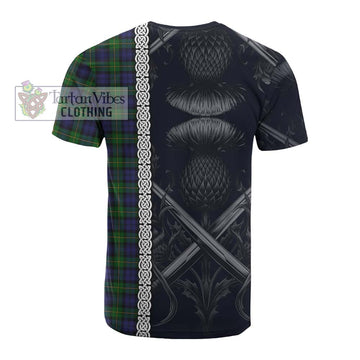 Gordon Tartan Cotton T-shirt with Family Crest Cross Sword Thistle Celtic Vibes - Tartan Vibes Clothing