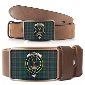 Gordon Tartan Belt Buckles with Family Crest