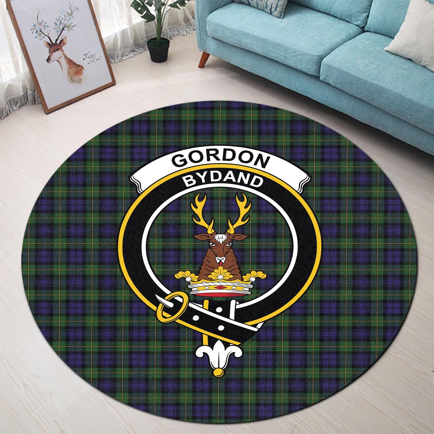 Gordon Tartan Round Rug with Family Crest - Tartan Vibes Clothing