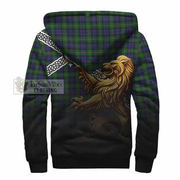 Gordon Crest Tartan Sherpa Hoodie with Golden Lion Emblem Celtic Style - Tartan Vibes Clothing