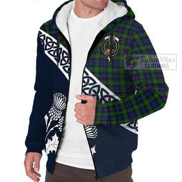 Gordon Tartan Sherpa Hoodie Featuring Thistle and Scotland Map