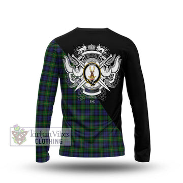 Gordon Tartan Long Sleeve T-Shirt with Family Crest and Military Logo Style - Tartan Vibes Clothing