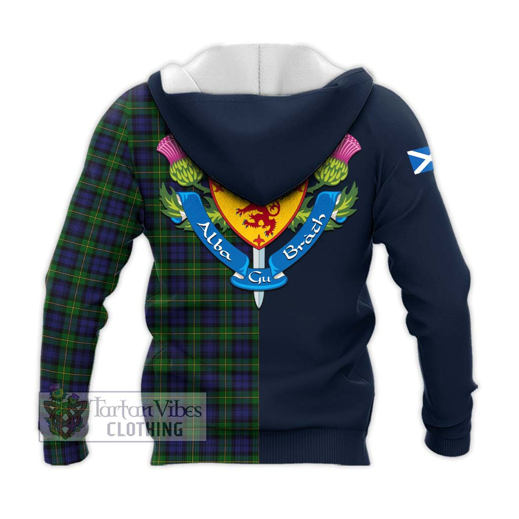 Tartan Vibes Clothing Gordon Tartan Knitted Hoodie with Scottish Lion Royal Arm Half Style