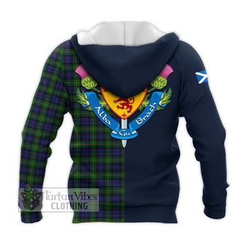 Gordon Tartan Knitted Hoodie Alba with Scottish Lion Royal Arm Half Style