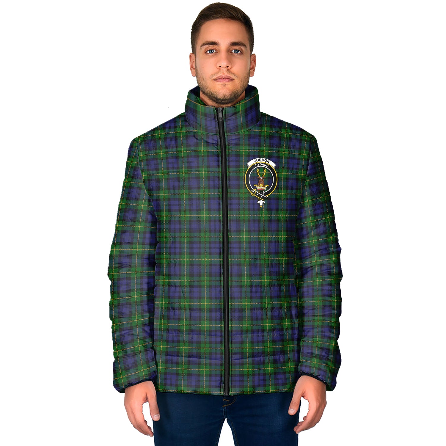 Gordon Tartan Padded Jacket with Family Crest - Tartan Vibes Clothing