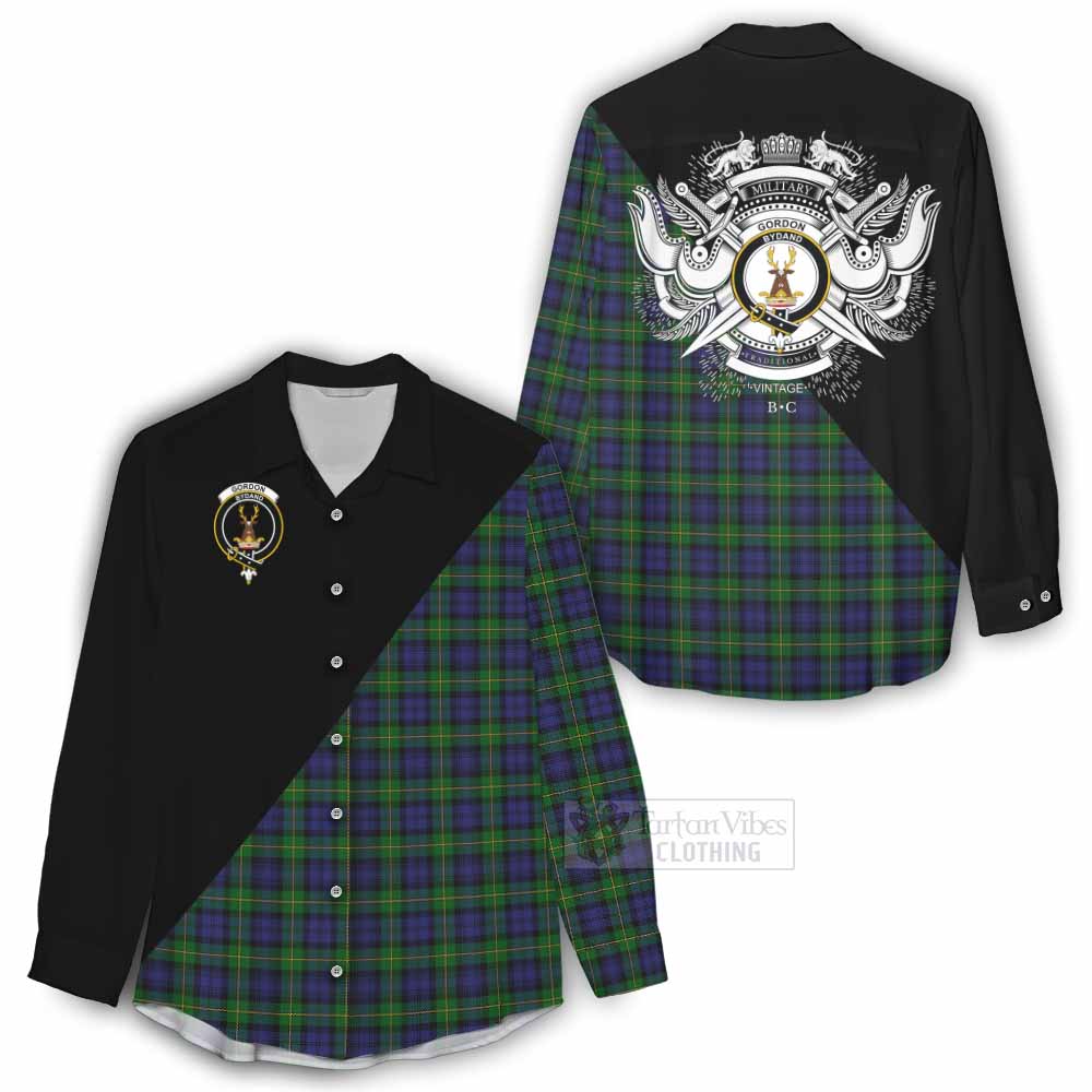 Tartan Vibes Clothing Gordon Tartan Women's Casual Shirt with Family Crest and Military Logo Style