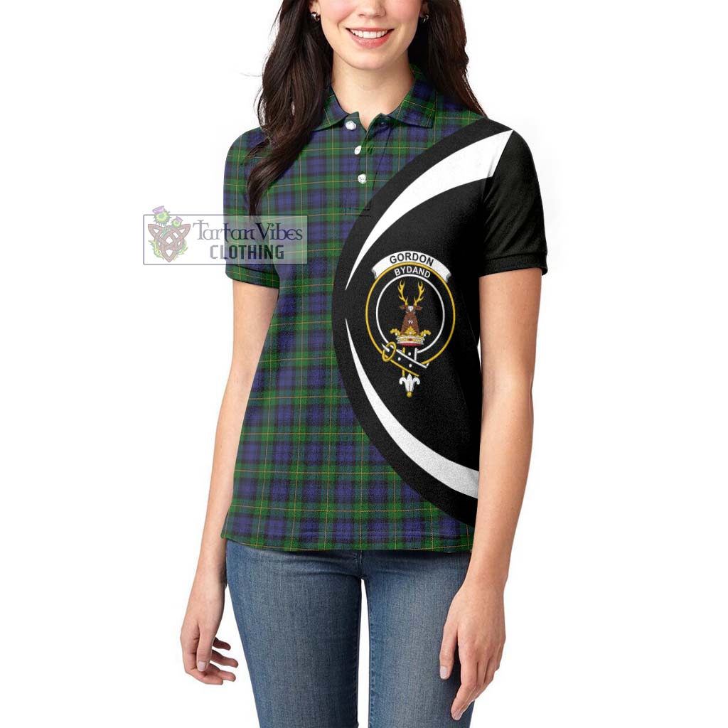 Gordon Tartan Women's Polo Shirt with Family Crest Circle Style - Tartan Vibes Clothing