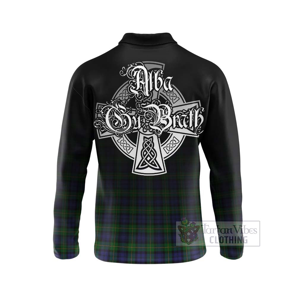 Tartan Vibes Clothing Gordon Tartan Long Sleeve Polo Shirt Featuring Alba Gu Brath Family Crest Celtic Inspired