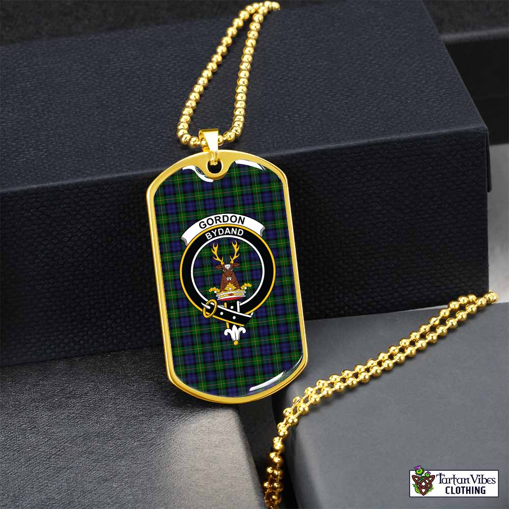 Tartan Vibes Clothing Gordon Tartan Dog Tag Necklace with Family Crest