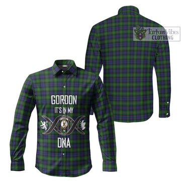 Gordon Tartan Long Sleeve Button Shirt with Family Crest DNA In Me Style