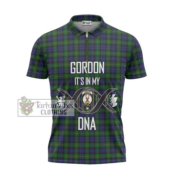 Gordon Tartan Zipper Polo Shirt with Family Crest DNA In Me Style