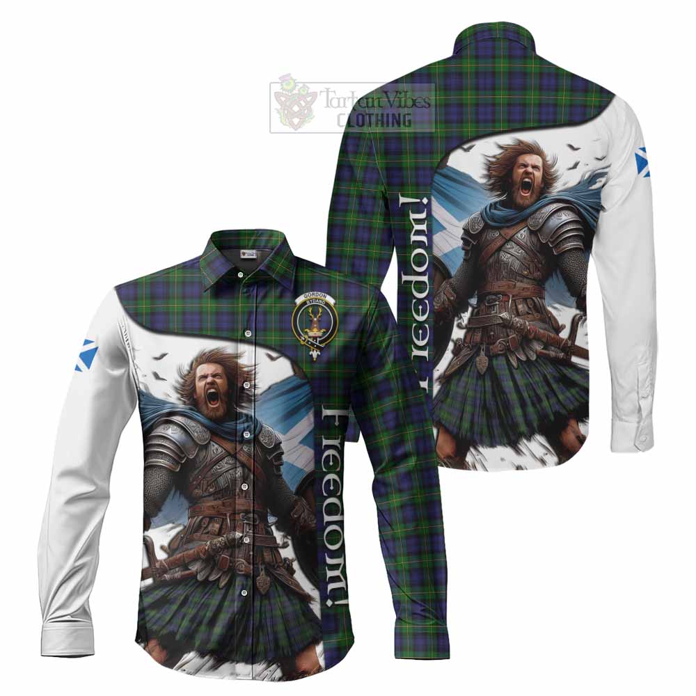 Tartan Vibes Clothing Gordon Crest Tartan Long Sleeve Button Shirt Inspired by the Freedom of Scottish Warrior