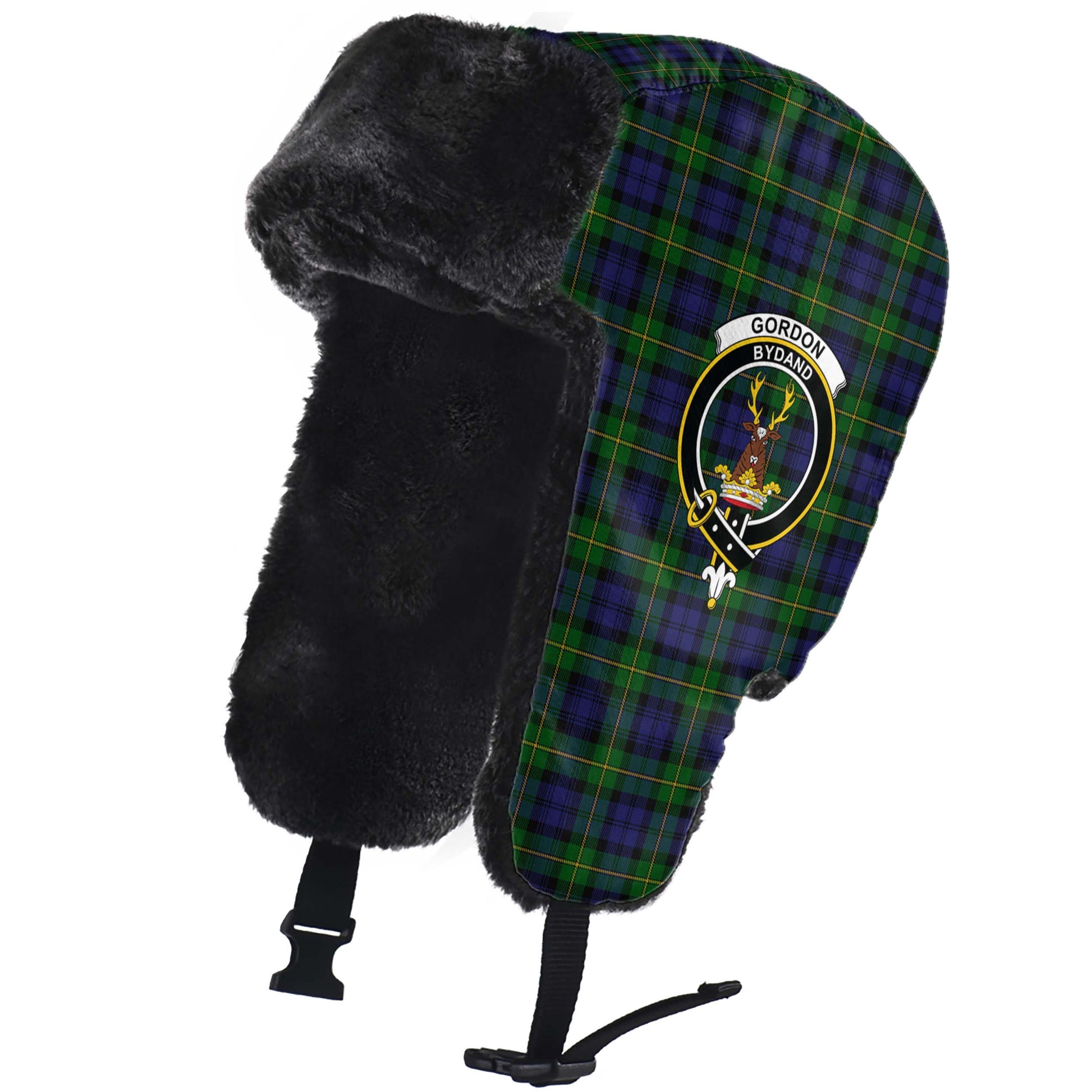 Gordon Tartan Winter Trapper Hat with Family Crest - Tartanvibesclothing