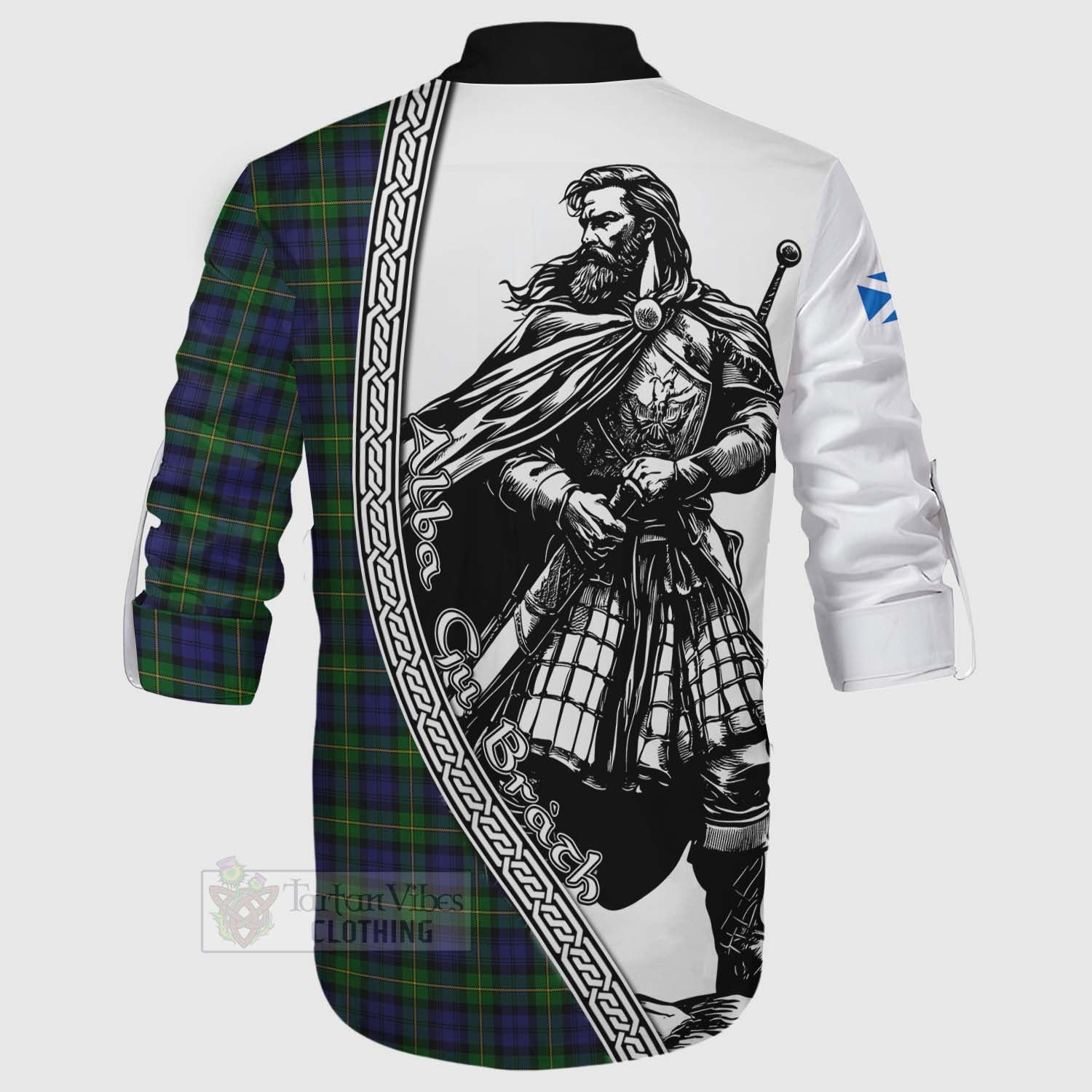 Tartan Vibes Clothing Gordon Tartan Clan Crest Ghillie Kilt Shirt with Highlander Warrior Celtic Style