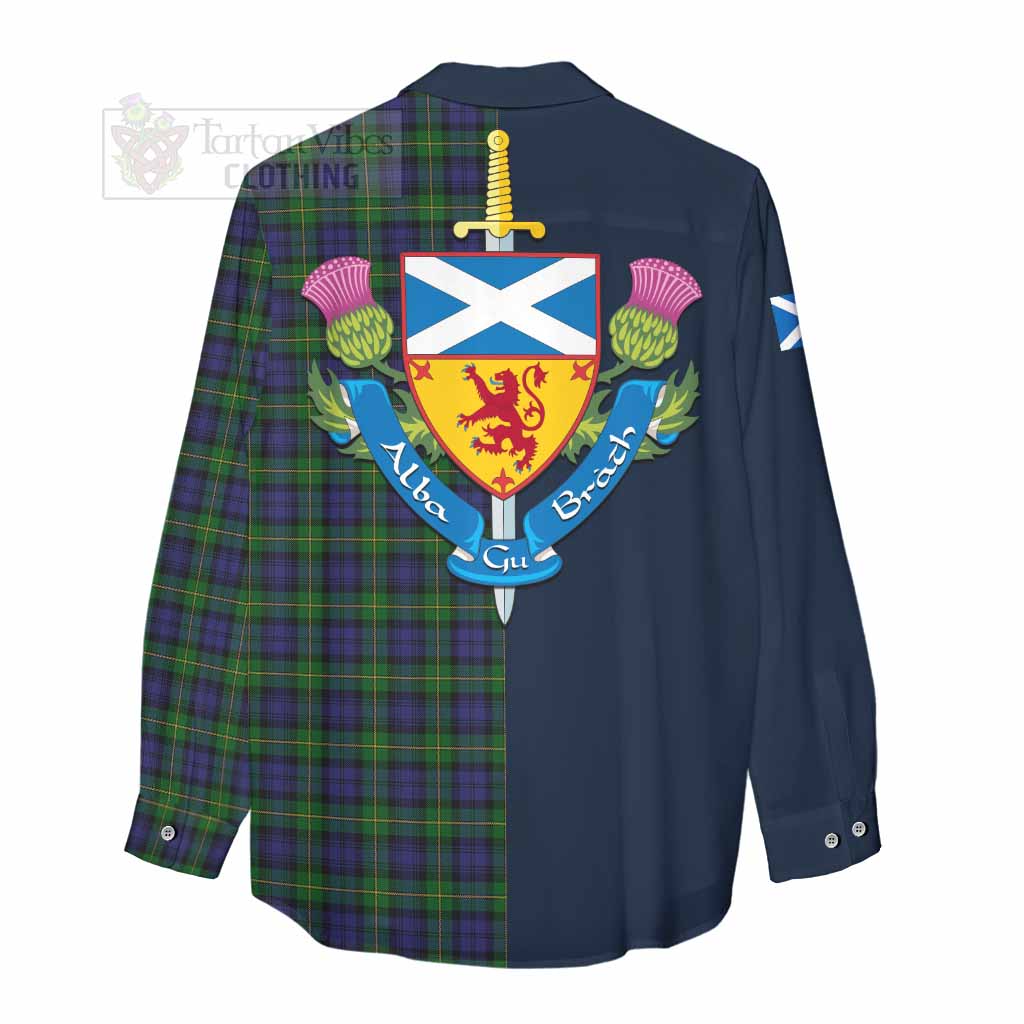 Tartan Vibes Clothing Gordon Tartan Women's Casual Shirt Alba with Scottish Lion Royal Arm Half Style