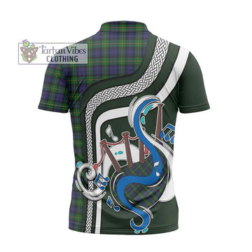 Gordon Tartan Zipper Polo Shirt with Epic Bagpipe Style