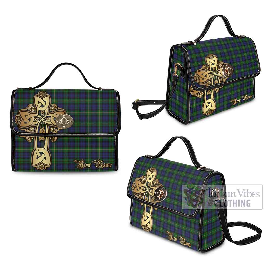 Tartan Vibes Clothing Gordon Tartan Waterproof Canvas Bag Golden Thistle Celtic Cross Style