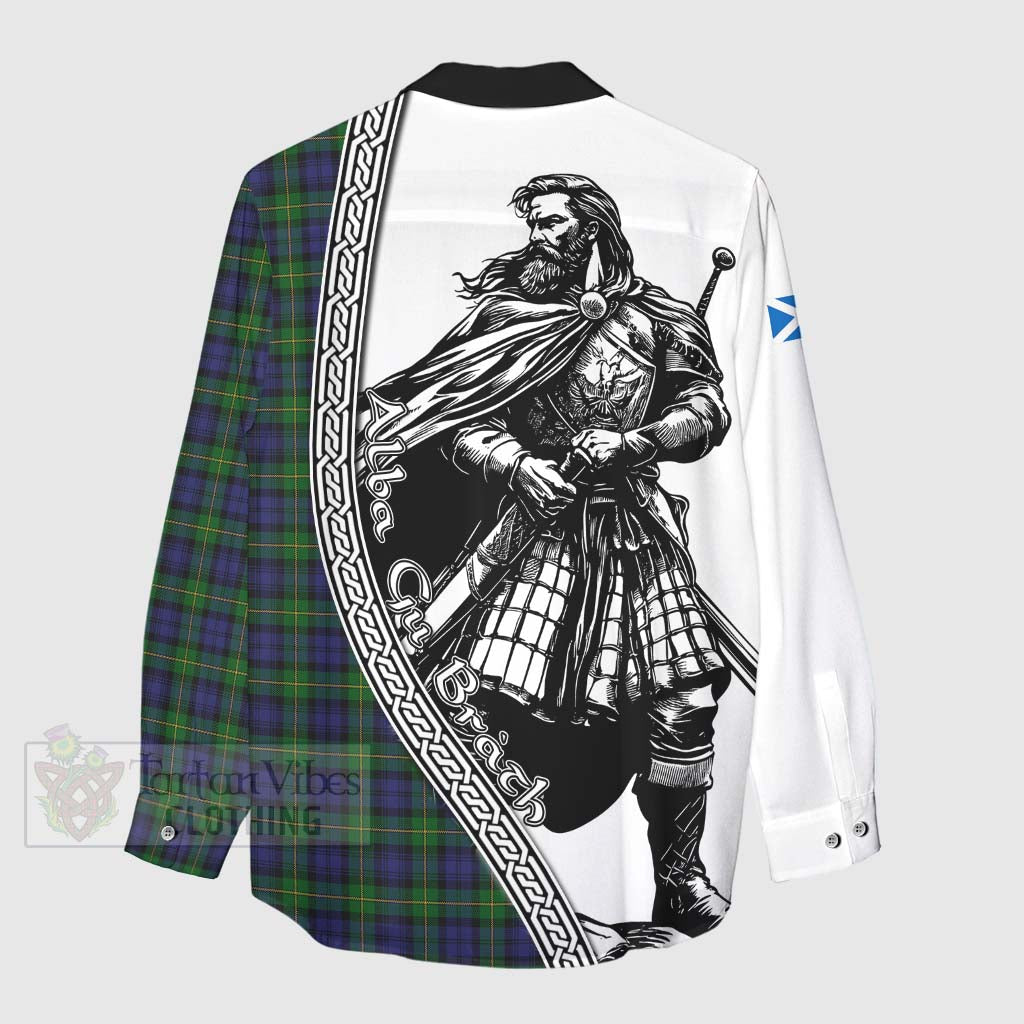 Tartan Vibes Clothing Gordon Tartan Clan Crest Women's Casual Shirt with Highlander Warrior Celtic Style