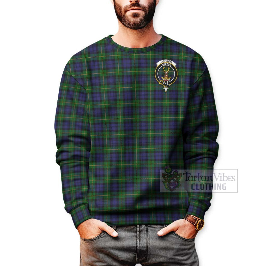 Tartan Vibes Clothing Gordon Tartan Sweatshirt with Family Crest and Bearded Skull Holding Bottles of Whiskey