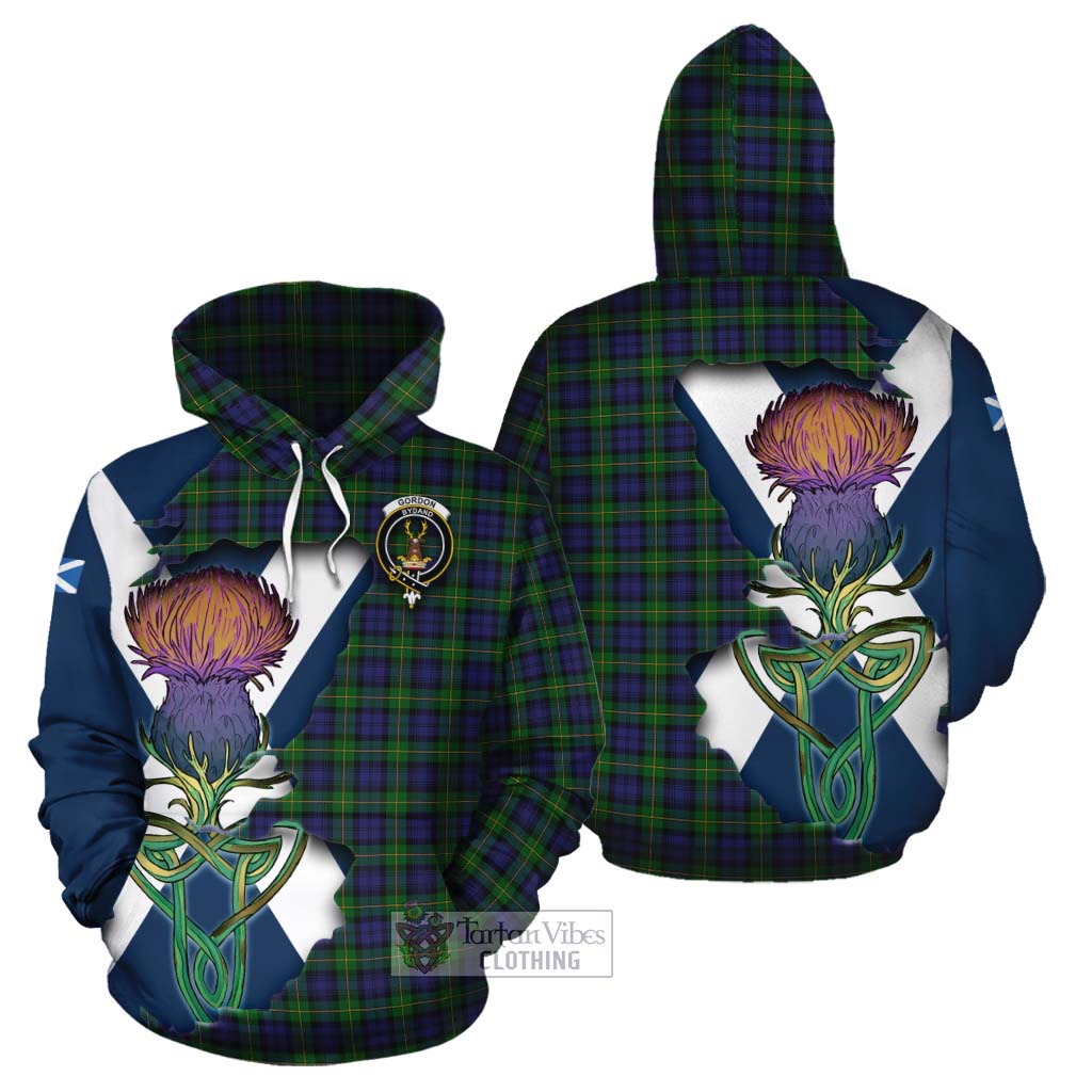 Gordon Tartan Family Crest Cotton Hoodie Scottish Thistle Celtic Inspired - Tartan Vibes Clothing