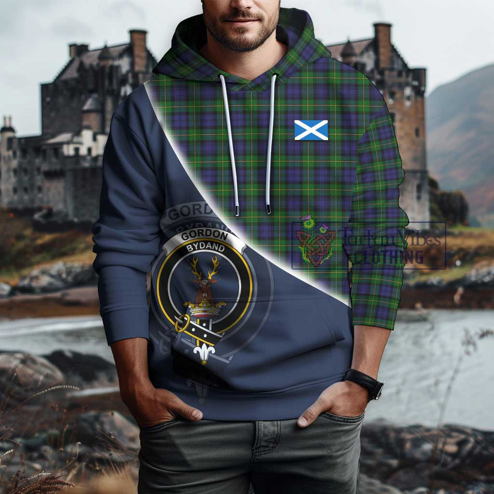 Gordon Tartan Hoodie with Personalised National Flag and Family Crest Half Style - Tartanvibesclothing Shop