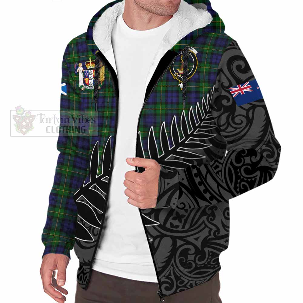 Tartan Vibes Clothing Gordon Crest Tartan Sherpa Hoodie with New Zealand Silver Fern Half Style