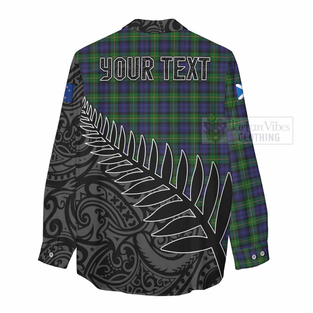 Tartan Vibes Clothing Gordon Crest Tartan Women's Casual Shirt with New Zealand Silver Fern Half Style