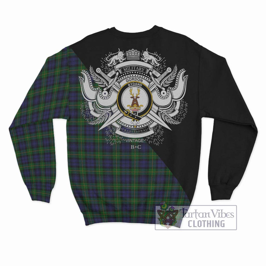 Gordon Tartan Sweatshirt with Family Crest and Military Logo Style - Tartanvibesclothing Shop