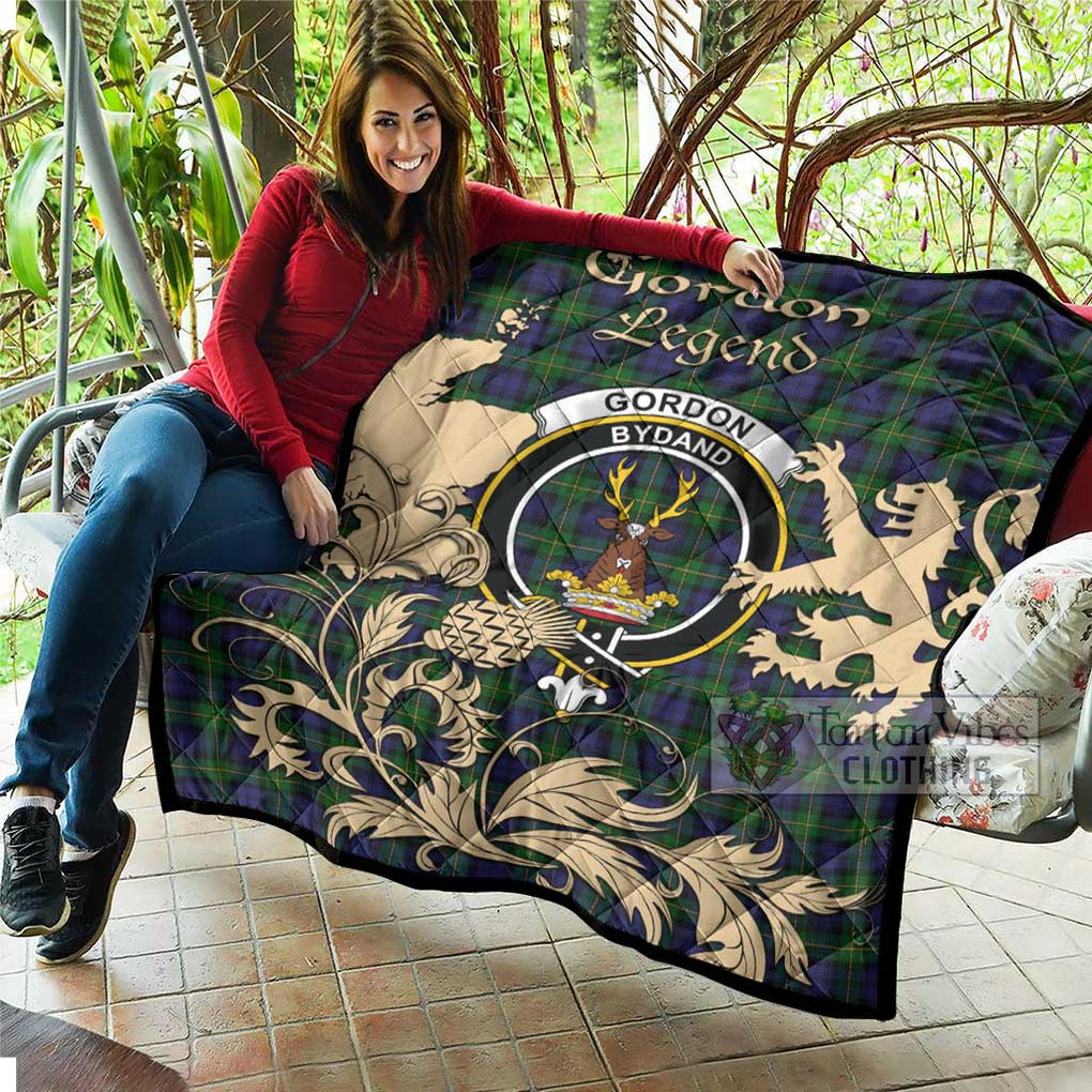 Tartan Vibes Clothing Gordon Tartan Quilt with Family Crest and Scottish Symbol Style