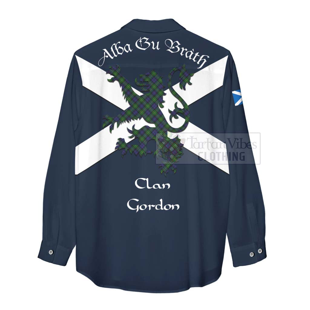 Tartan Vibes Clothing Gordon Tartan Lion Rampant Women's Casual Shirt Proudly Display Your Heritage with Alba Gu Brath and Clan Name