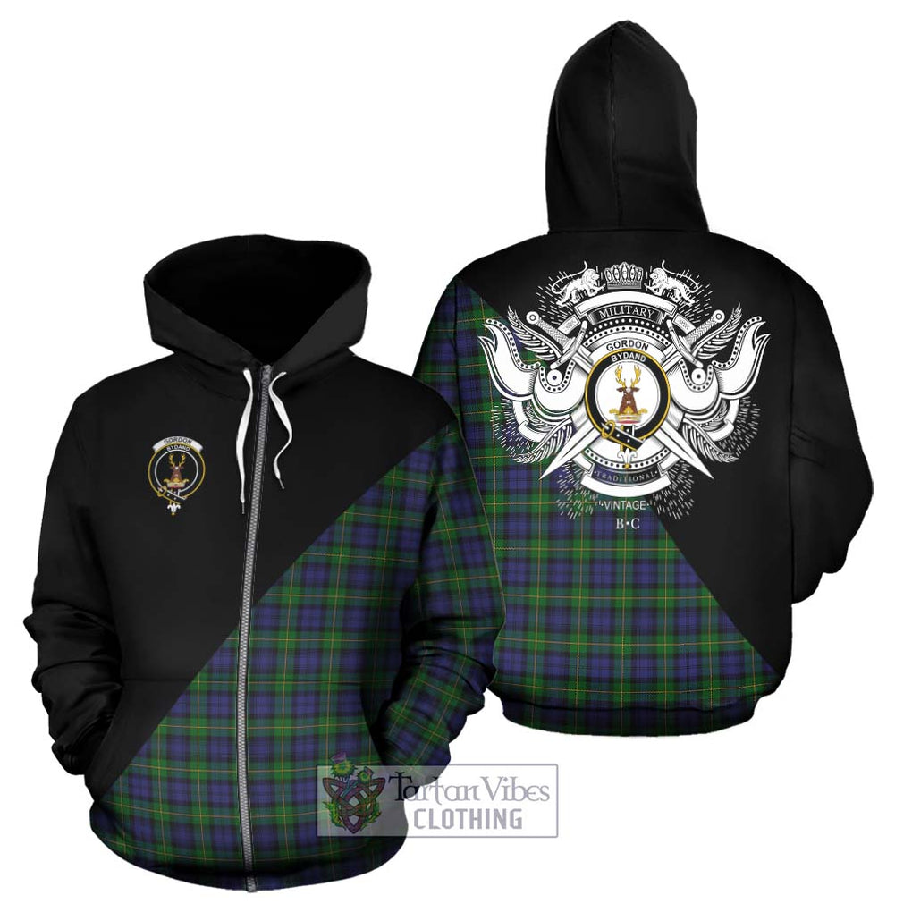 Gordon Tartan Hoodie with Family Crest and Military Logo Style - Tartanvibesclothing Shop