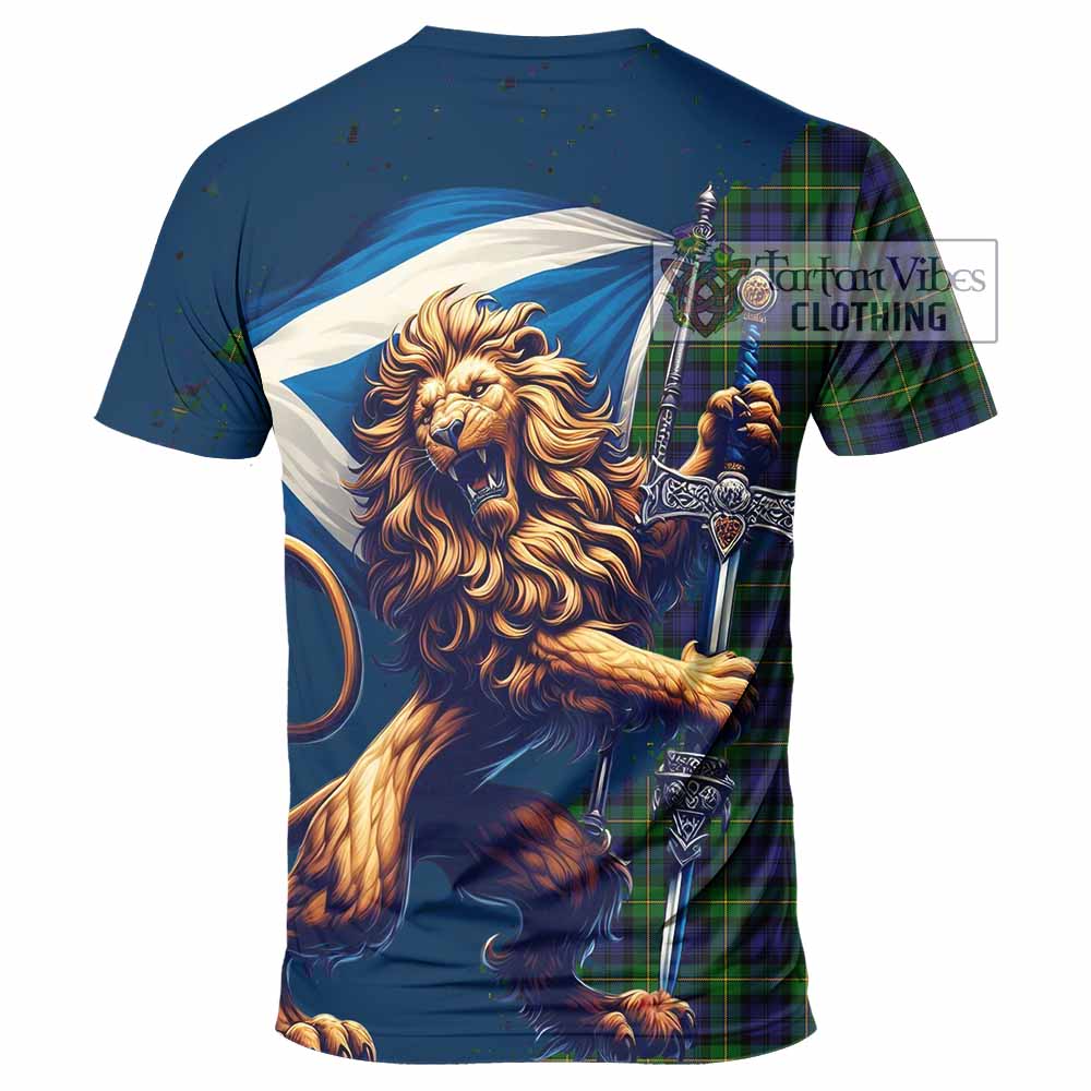 Tartan Vibes Clothing Gordon Tartan Family Crest T-Shirt with Scottish Majestic Lion