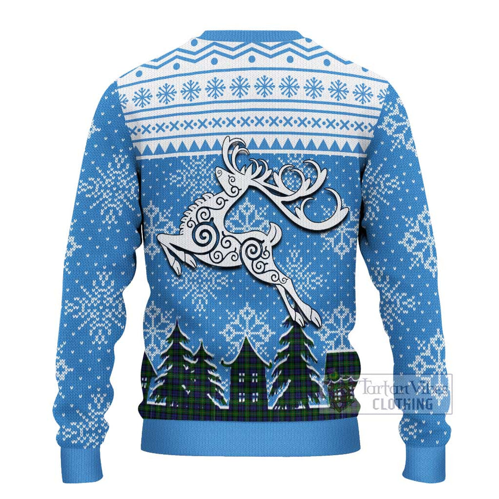 Tartan Vibes Clothing Gordon Clan Christmas Ugly Sweater with Tartan and Celtic Raindeer Style