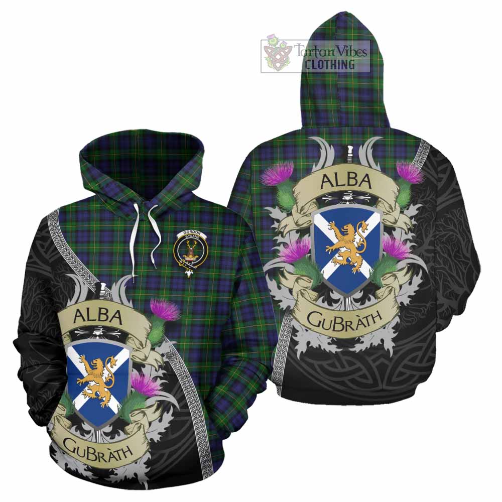 Gordon Tartan Family Crest Hoodie Lion Rampant Royal Thistle Shield Celtic Inspired - Tartan Vibes Clothing