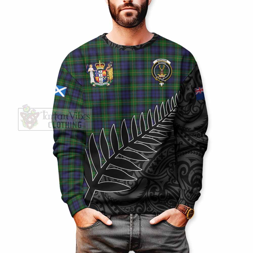 Tartan Vibes Clothing Gordon Crest Tartan Sweatshirt with New Zealand Silver Fern Half Style