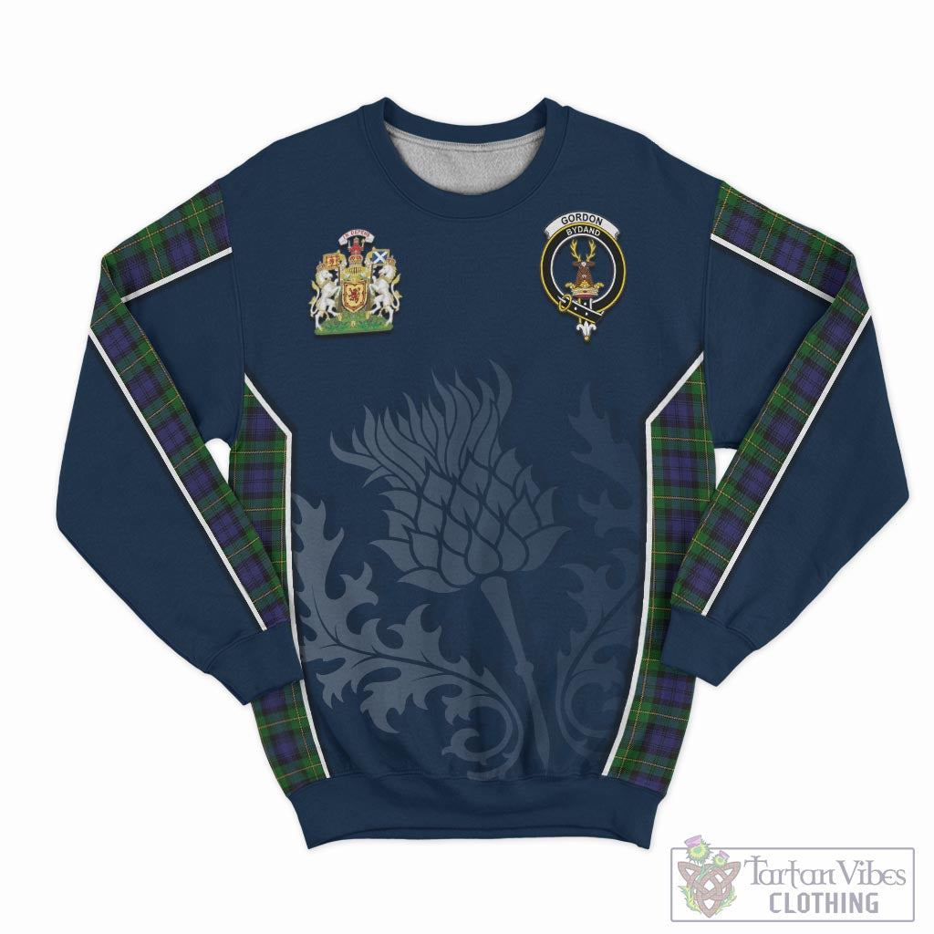 Tartan Vibes Clothing Gordon Tartan Sweatshirt with Family Crest and Scottish Thistle Vibes Sport Style