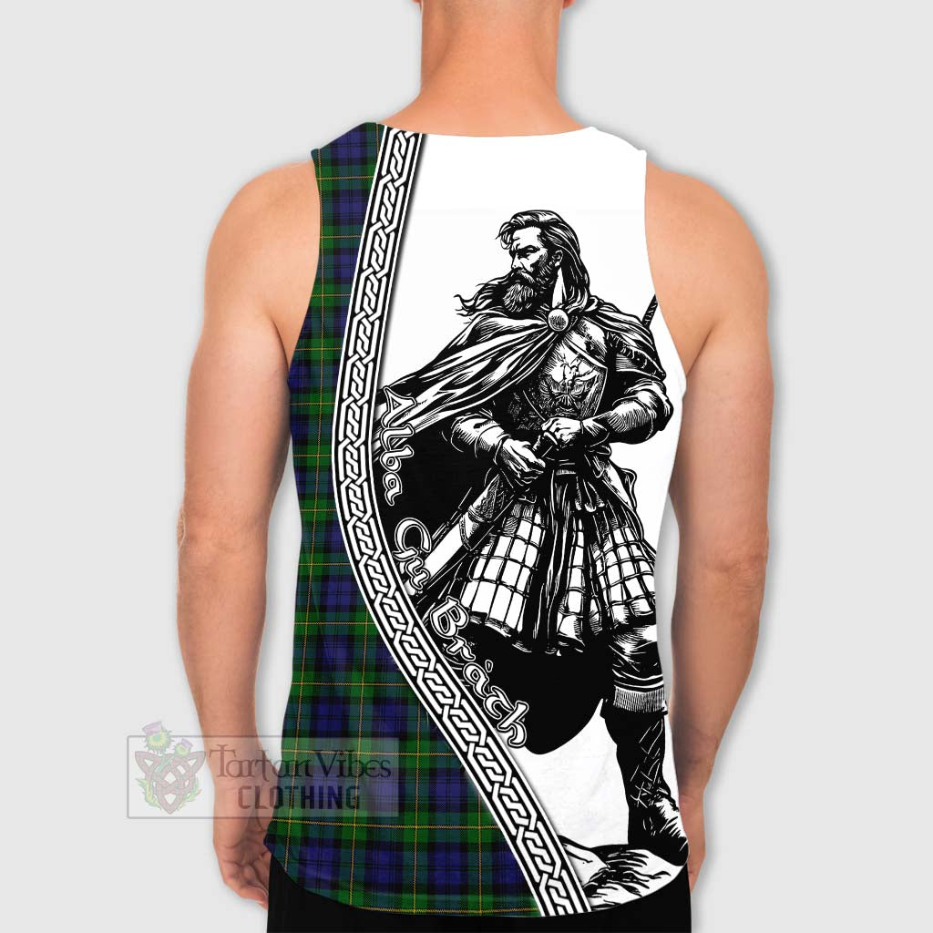 Tartan Vibes Clothing Gordon Tartan Clan Crest Men's Tank Top with Highlander Warrior Celtic Style