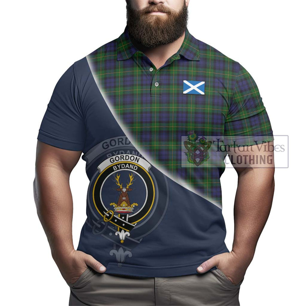 Gordon Tartan Polo Shirt with Personalised National Flag and Family Crest Half Style - Tartanvibesclothing Shop