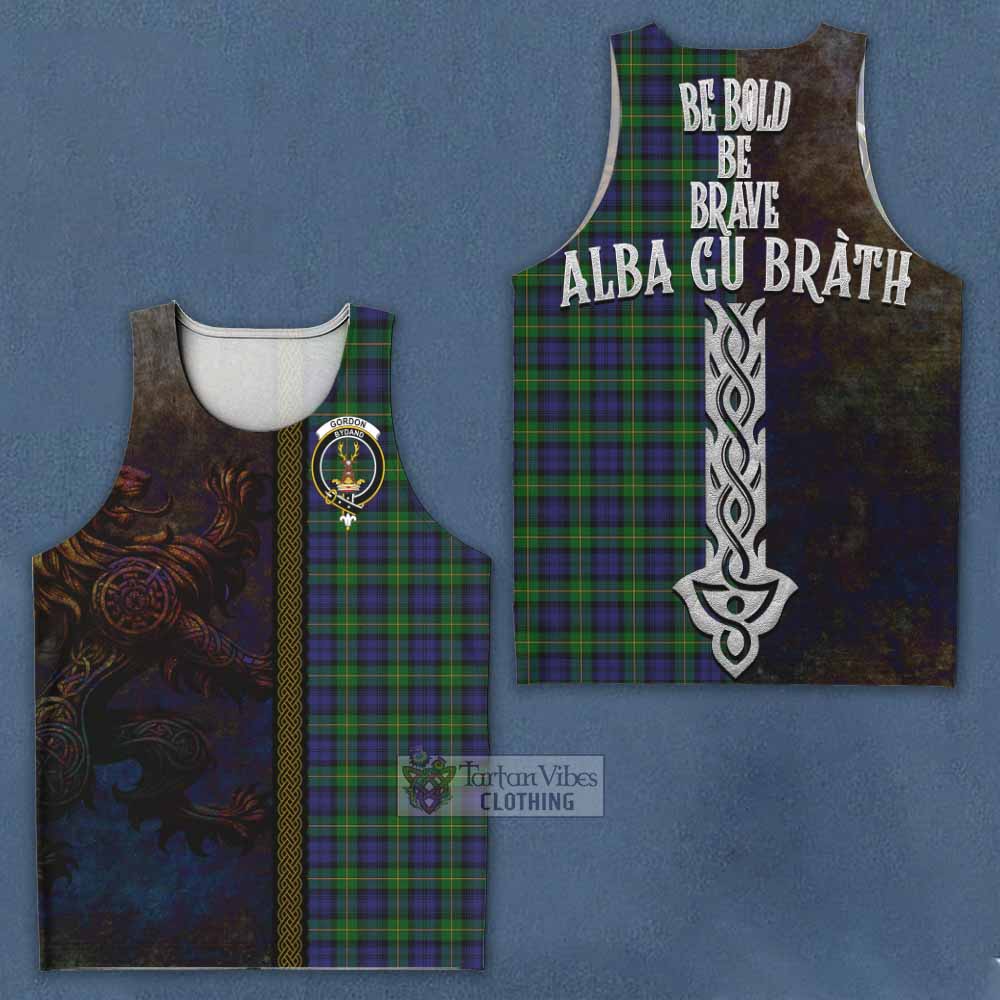 Gordon Tartan Family Crest Men's Tank Top Alba Gu Brath Be Brave Lion Ancient Style - Tartan Vibes Clothing