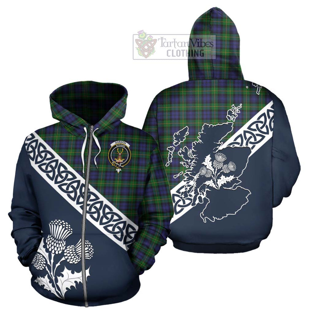 Tartan Vibes Clothing Gordon Tartan Hoodie Featuring Thistle and Scotland Map