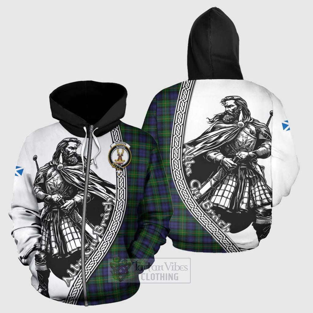 Tartan Vibes Clothing Gordon Tartan Clan Crest Hoodie with Highlander Warrior Celtic Style