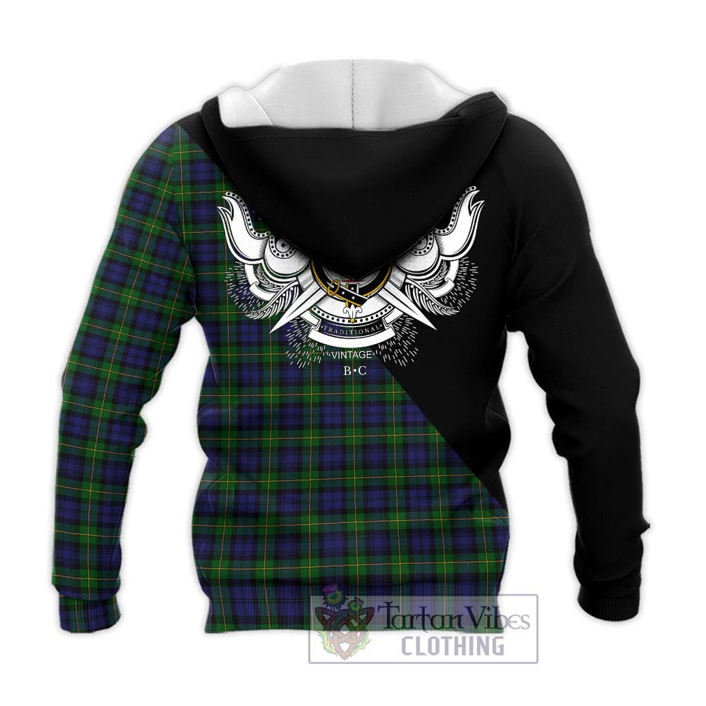 Gordon Tartan Knitted Hoodie with Family Crest and Military Logo Style - Tartanvibesclothing Shop