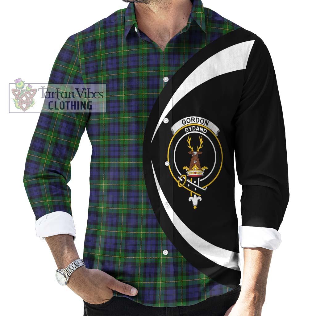 Gordon Tartan Long Sleeve Button Up with Family Crest Circle Style - Tartan Vibes Clothing