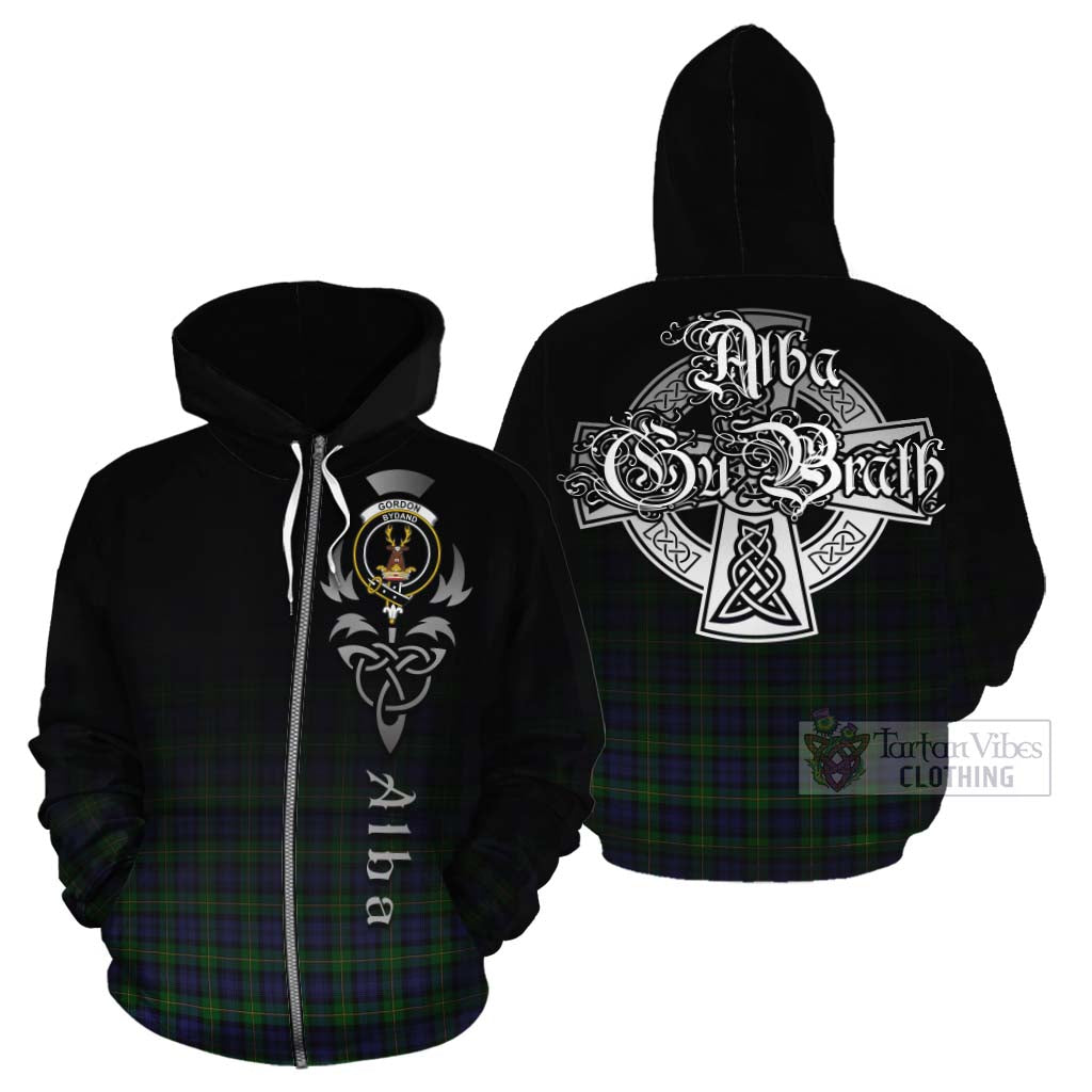 Tartan Vibes Clothing Gordon Tartan Cotton Hoodie Featuring Alba Gu Brath Family Crest Celtic Inspired