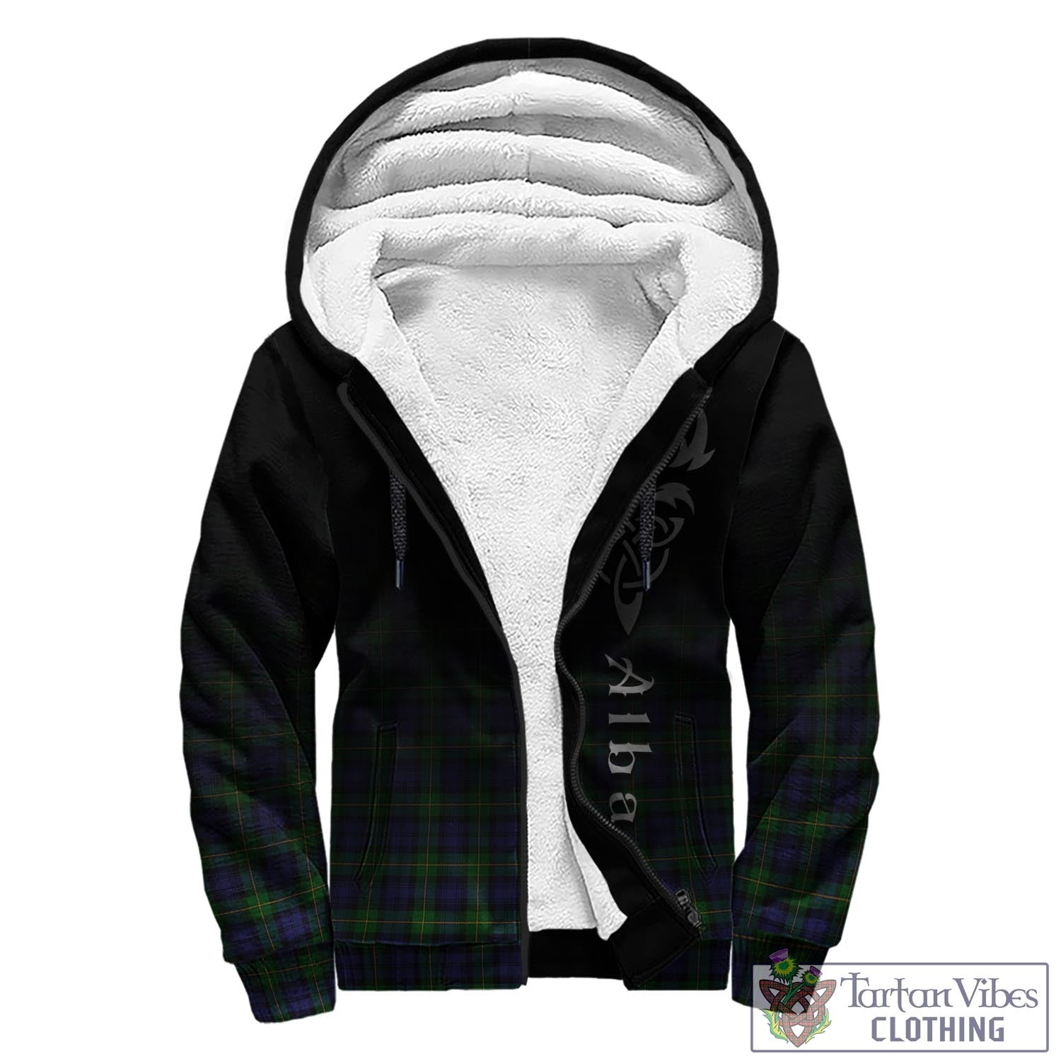 Tartan Vibes Clothing Gordon Tartan Sherpa Hoodie Featuring Alba Gu Brath Family Crest Celtic Inspired