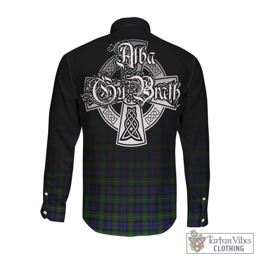 Tartan Vibes Clothing Gordon Tartan Long Sleeve Button Up Featuring Alba Gu Brath Family Crest Celtic Inspired