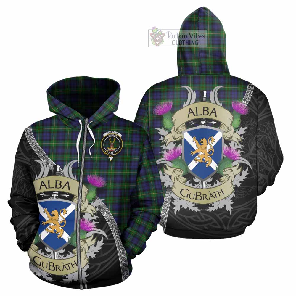 Gordon Tartan Family Crest Hoodie Lion Rampant Royal Thistle Shield Celtic Inspired Zip Hoodie - Tartan Vibes Clothing