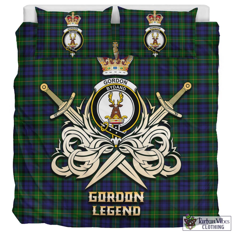 Tartan Vibes Clothing Gordon Tartan Bedding Set with Clan Crest and the Golden Sword of Courageous Legacy